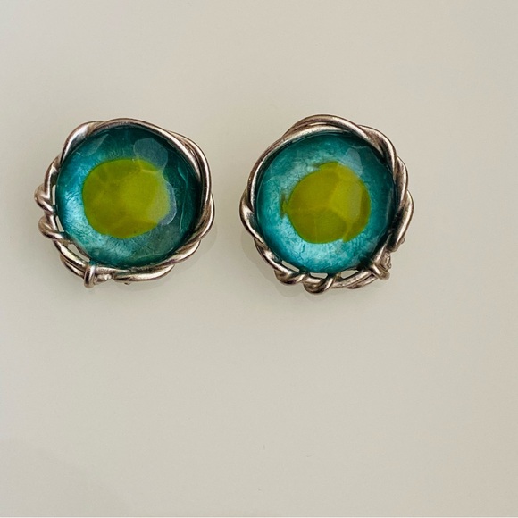 Jewelry - Vintage Silver, Green Yellow Earrings